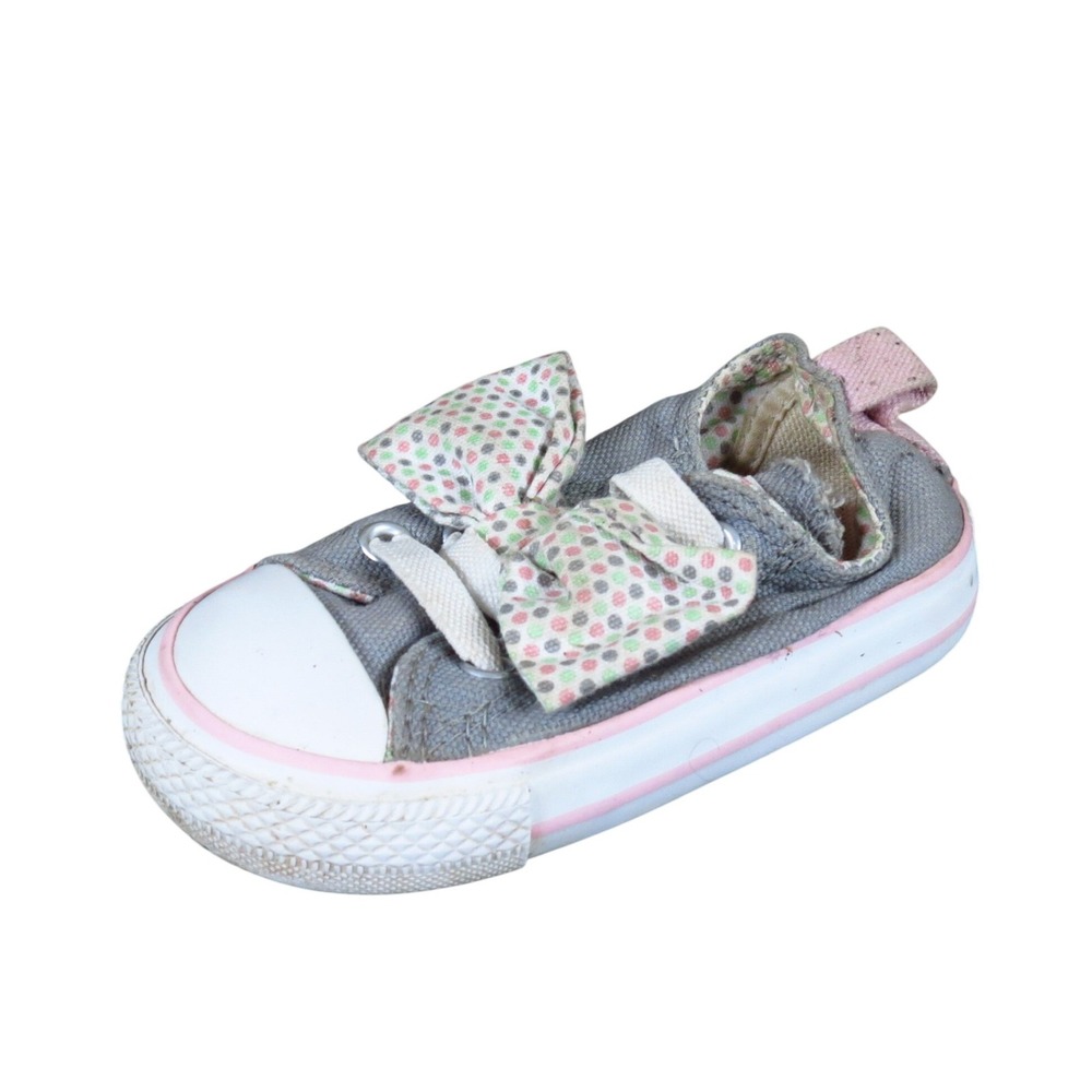 Converse Chuck Taylor All Star Girls Shoe Size 5 Toddler Casual Grey Pink‎ Bow